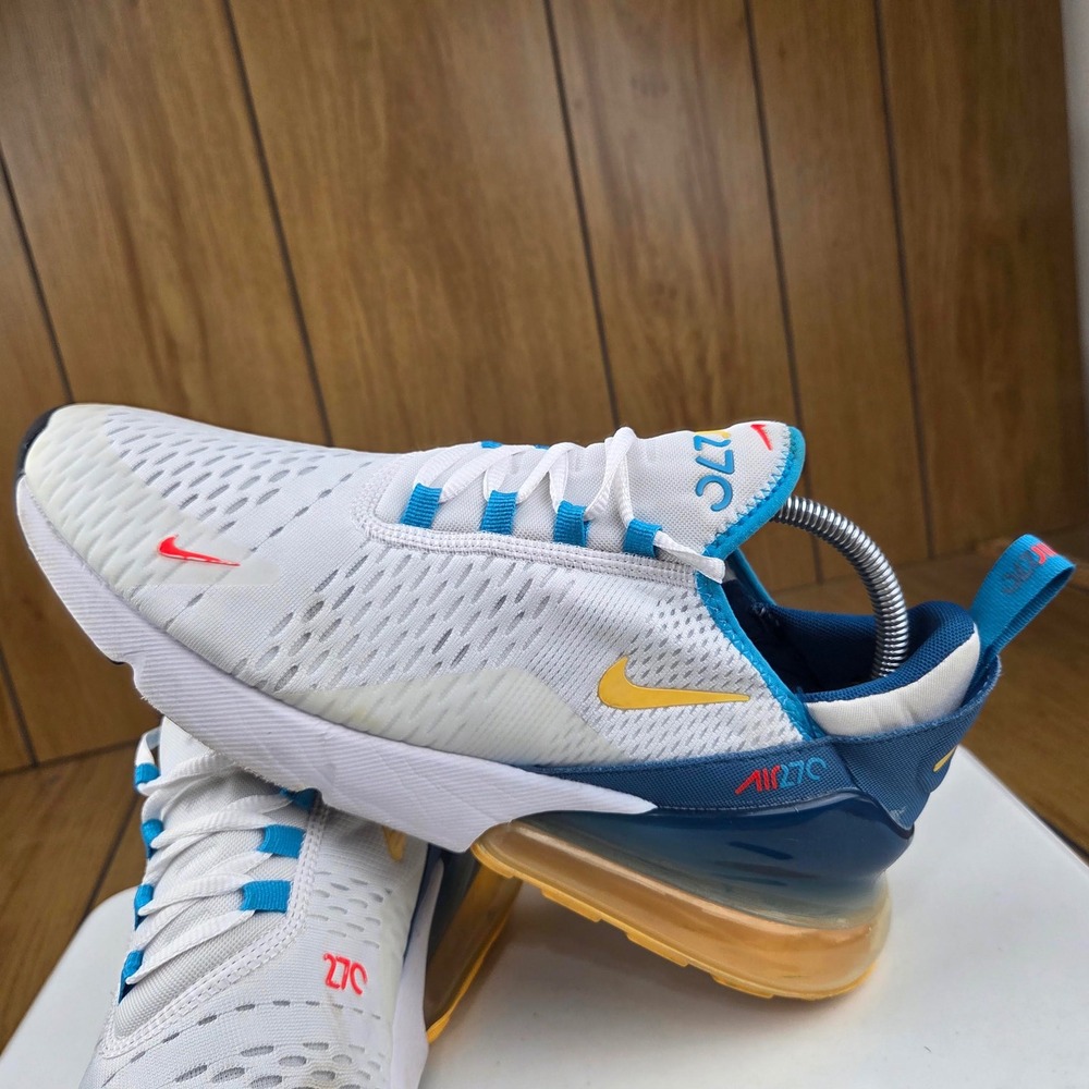 Nike Air Max 270 Mens Shoes White University Gold Blue FJ4000-100 Size 10